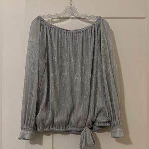 NWOT MSK Shimmering Silver Off-the-Shoulder Blouse